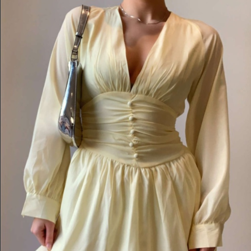 Cider Deep V Yellow Mini Dress - Picture 2 of 5
